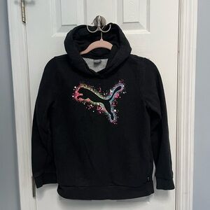 Puma Girls pullover Sweatshirt Hoodie Dark Gray Rainbow Logo Large 14/16